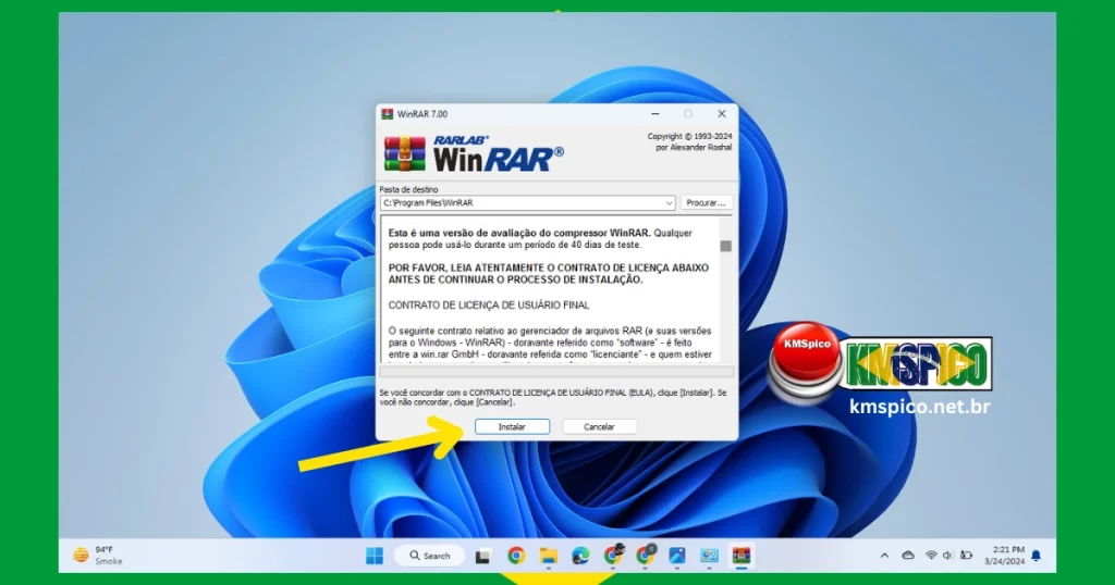 Clique em Instalar WinRAR