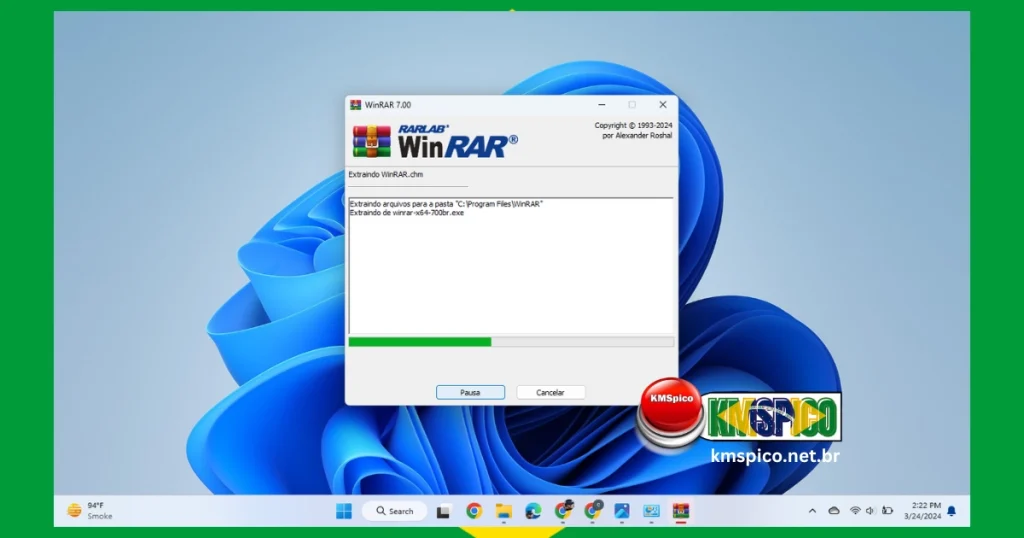 WinRAR está sendo instalado